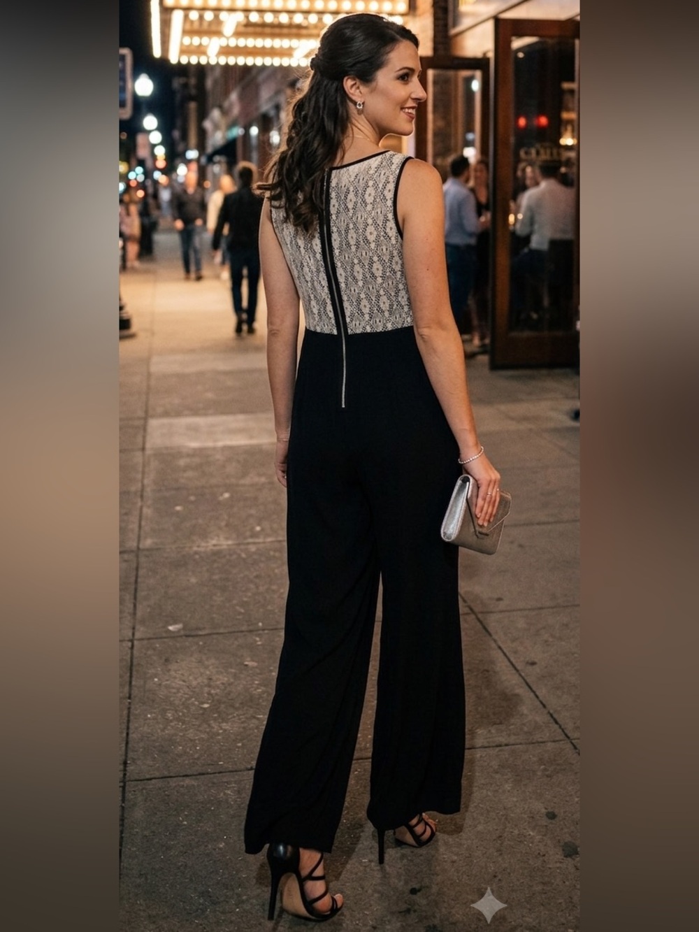 Rachel Roy Black Wide Leg Jumpsuit with Lace Back Detail